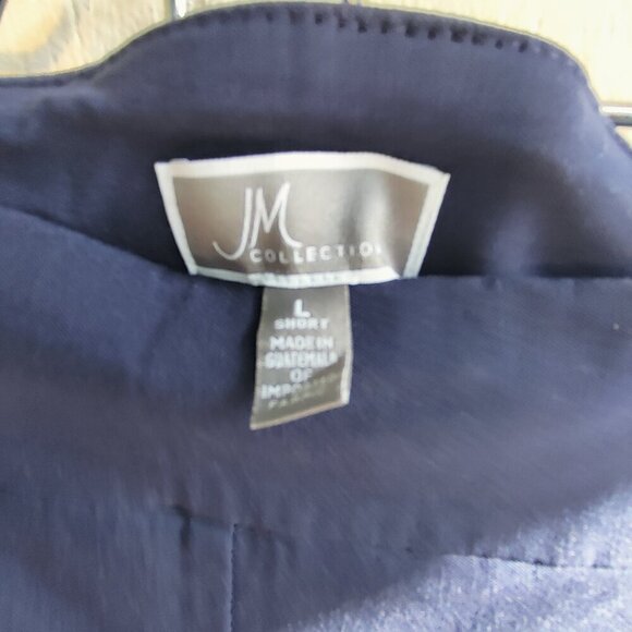 Navy blue stretch pant by JM Collection. Cute pull on style. Grommets & Pleating - Picture 2 of 5
